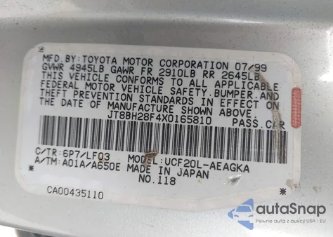 1999 Lexus Ls из США, поврежденный, VIN JT8BH28F4X0165810